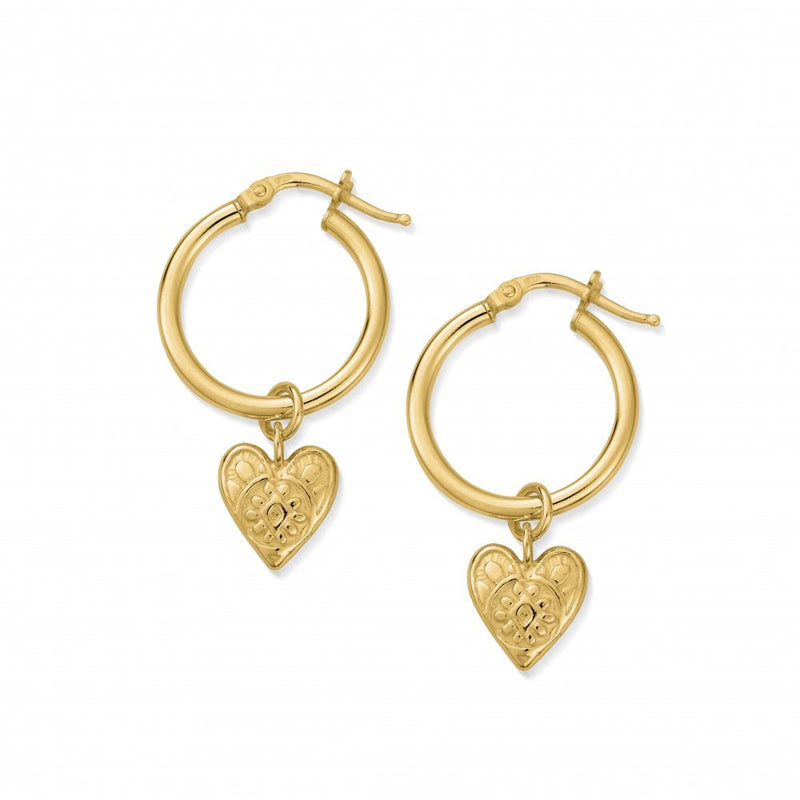 ChloBo Gold Plated Patterned Heart Hoop Earrings GEH758