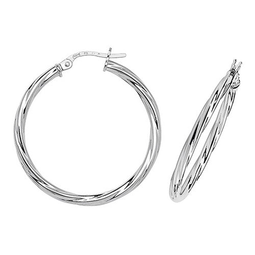 9ct White Gold Twisted 25mm Hoop Earrings