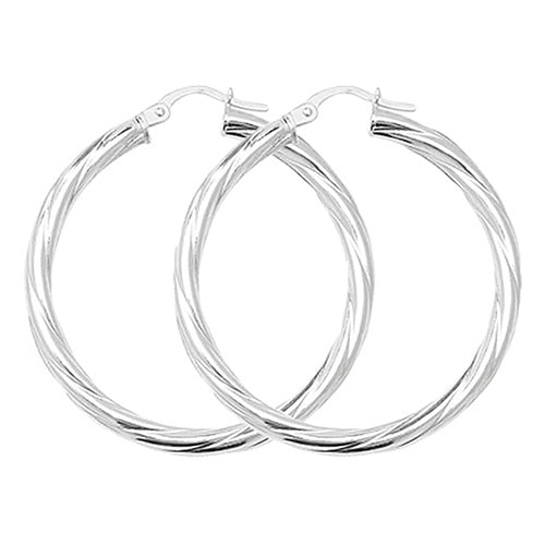 Silver 30mm Twisted Hoop Earrings