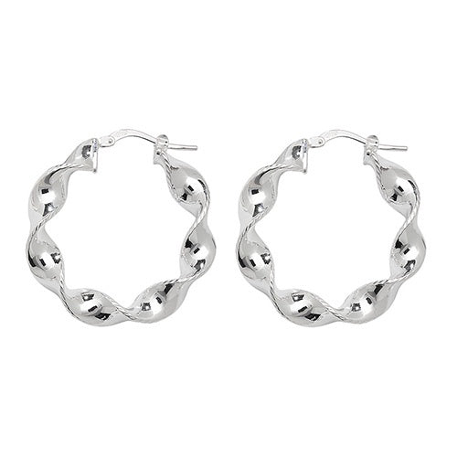 Silver 20mm Plain Twisted Hoop Earrings