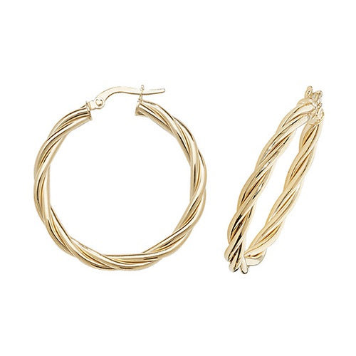 9ct Yellow Gold Twisted 25mm Hoop Earrings