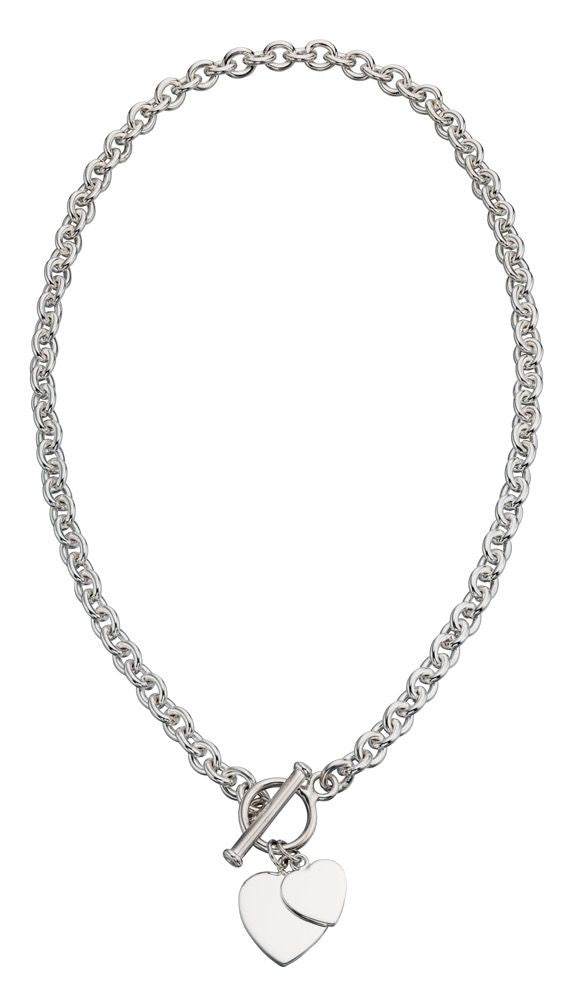 Elements Silver Double Heart Tag T Bar Necklace N659