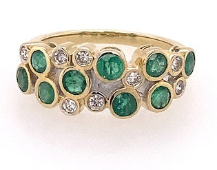9ct Gold Emerald & Diamond Bubble Ring