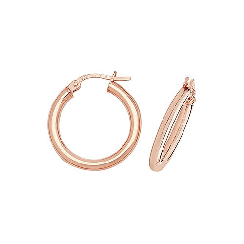 9ct Rose Gold 15mm Hollow Hoop Earrings