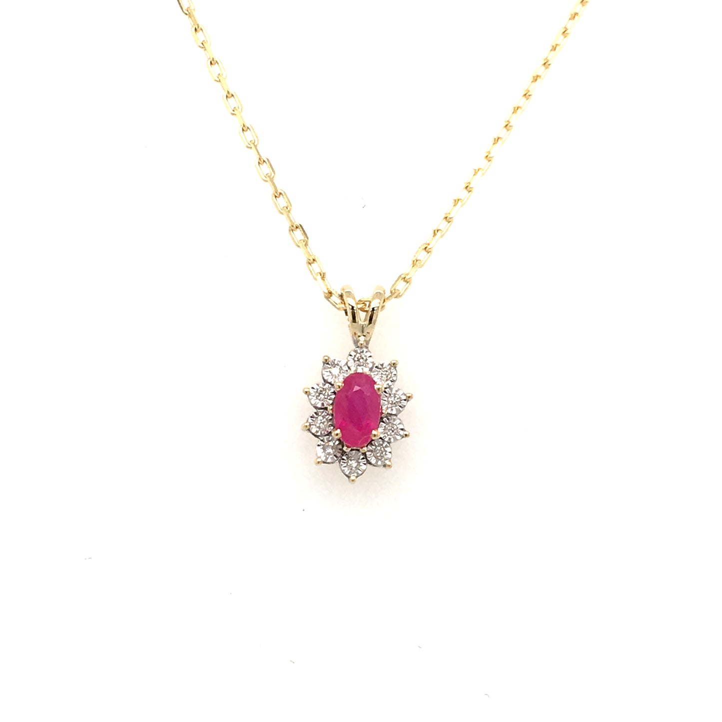 9ct Gold Ruby & Diamond Pendant - Ruby Yellow Gold