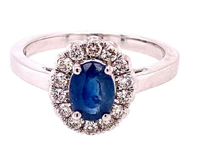 9ct White Gold Sapphire & Diamond Ring - Sapphire