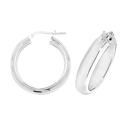 Silver 20mm Plain Rounded Hoop Earrings