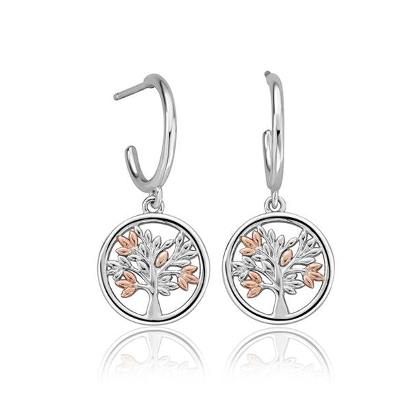Clogau Silver & Rose Gold Tree Of Life Charm Hoop Earrings 3SNTLCDE
