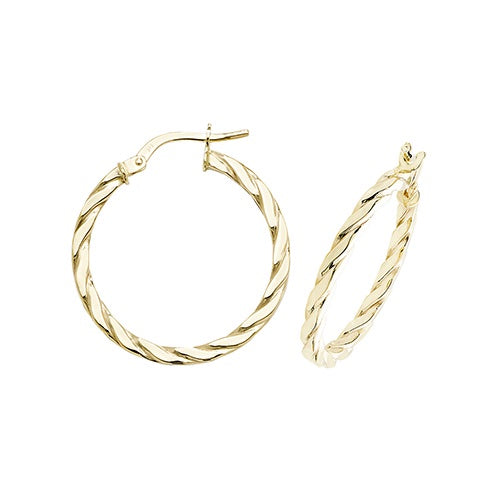 9ct Yellow Gold 20mm Twisted Hoop Earrings