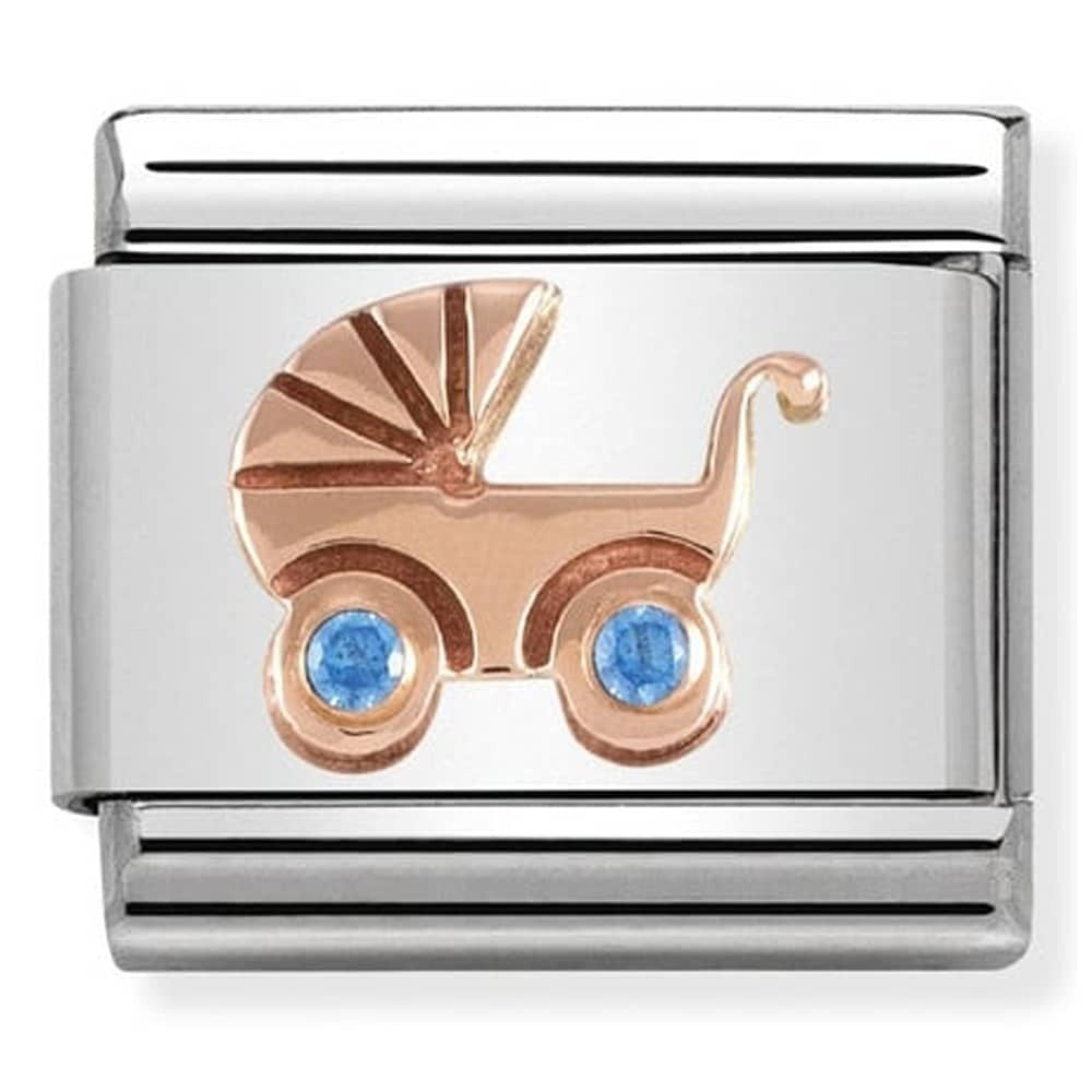 NOMINATION Rose Gold CZ Light Blue Baby Carrier 430305 05