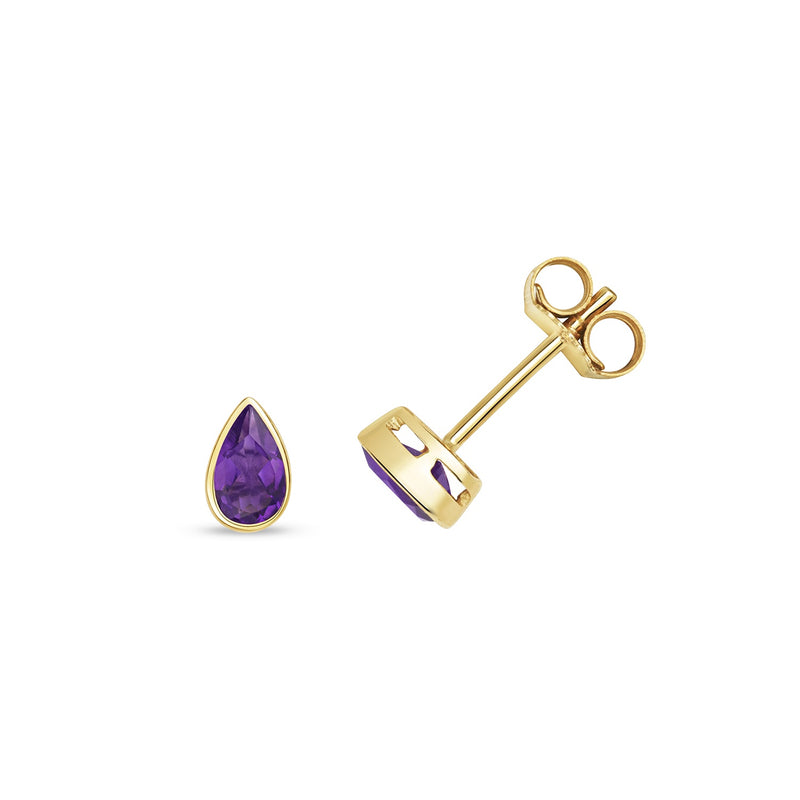 9ct Gold Rubover Amethyst Stud Earrings ED243A