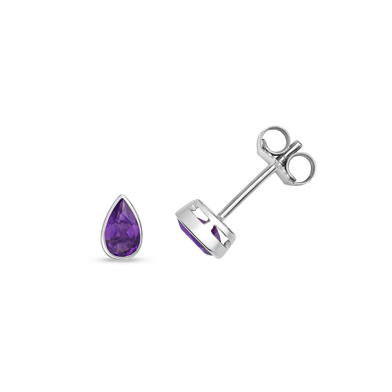 9ct White Gold Rubover Amethyst Stud Earrings ED243WA