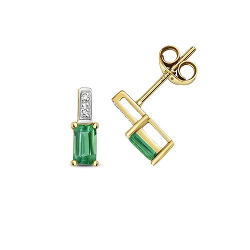 9ct Yellow Gold Diamond & Emerald Stud Earrings ED254E