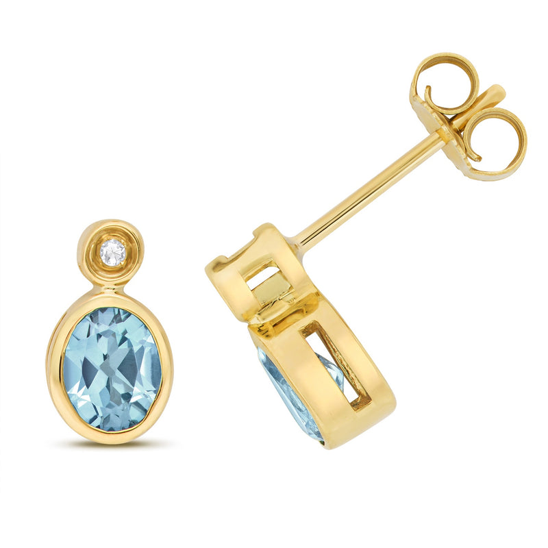 9ct Gold Diamond & Blue Topaz Stud Earrings