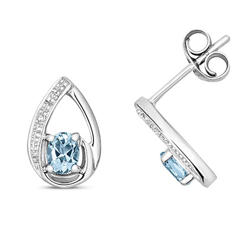 9ct White Gold Diamond & Aquamarine Teardrop Stud Earrings ED262WAQ