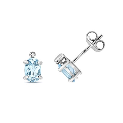 9ct White Gold Diamond & Aquamarine Oval Cut Stud Earrings ED268WAQ