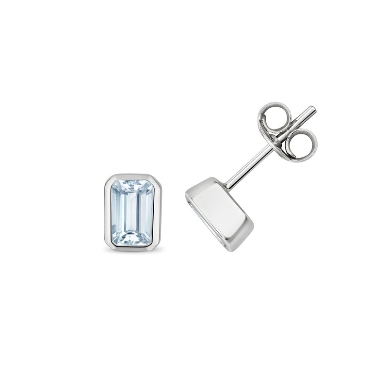 9ct White Gold Aquamarine Stud Earrings