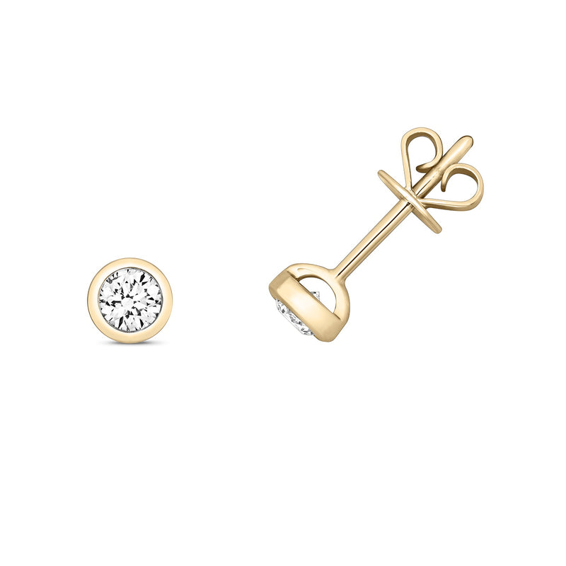 18ct Yellow Gold Rubover Diamond Stud Earrings 0.40ct