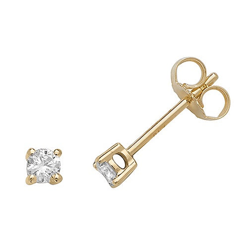 18ct Yellow Gold Diamond Stud Earrings - Four Claw - 0.26ct