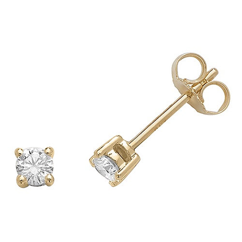 18ct Yellow Gold Diamond Stud Earrings - Four Claw - 0.33ct