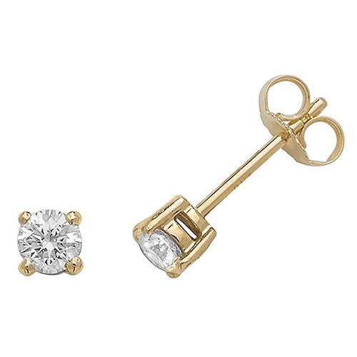 18ct Yellow Gold Diamond Stud Earrings - Four Claw - 0.40ct