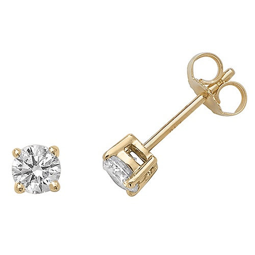 18ct Yellow Gold Diamond Stud Earrings - Four Claw - 0.52ct