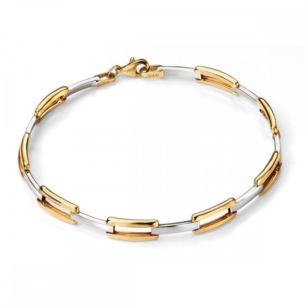 9ct Gold Two Tone Open Rectangle Bracelet GB427
