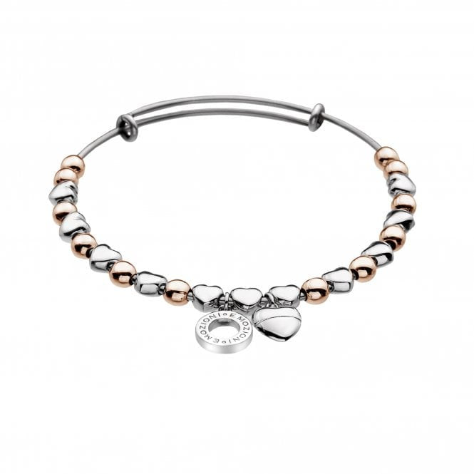 Hot Diamonds Emozioni Rose Gold Plate and Silver Heart Bangle EB003