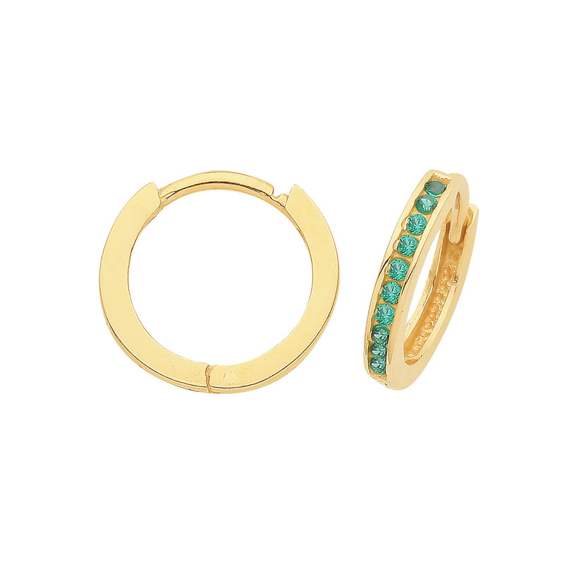 9ct Gold Green CZ Hoop Earrings