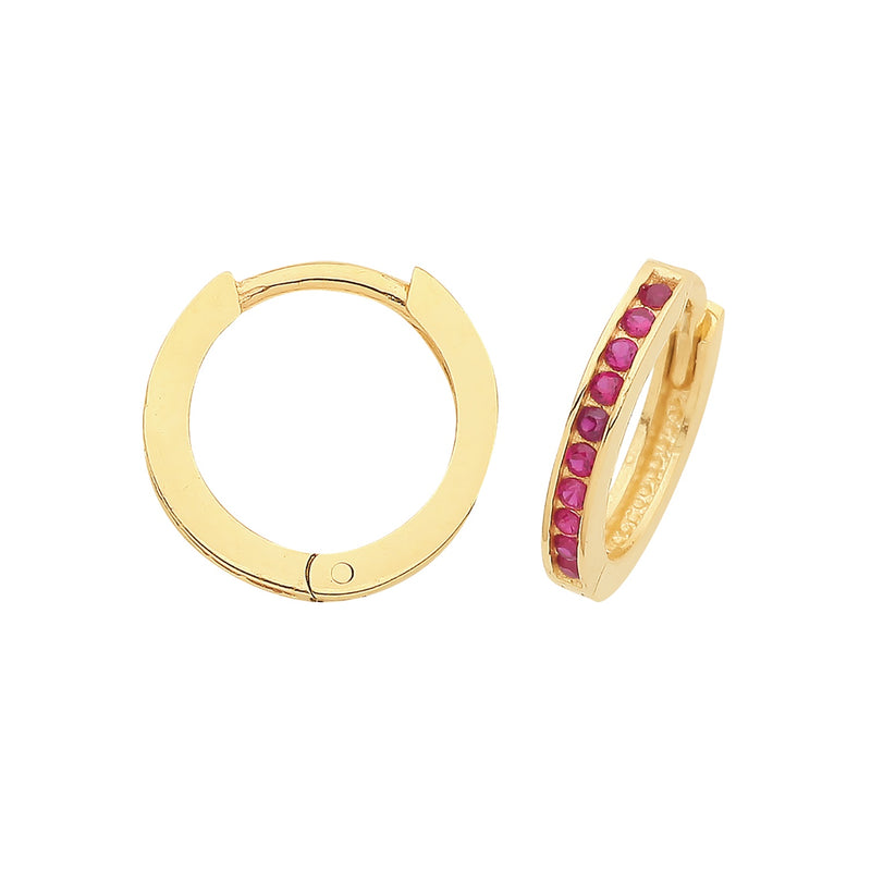 9ct Gold Red CZ Hoop Earrings