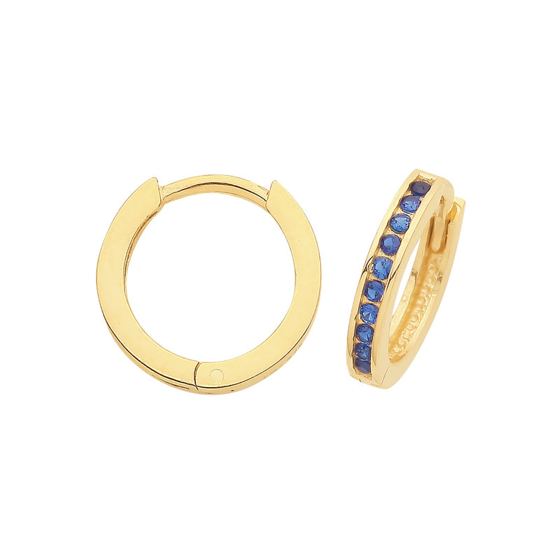 9ct Gold Blue CZ Hoop Earrings