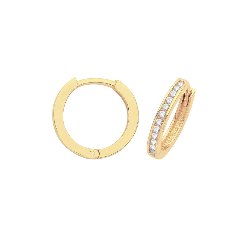 9ct Gold CZ Hinged Hoop Earrings