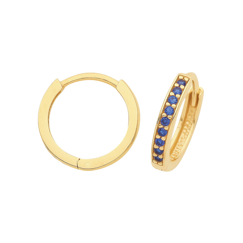 9ct Gold Blue CZ Hinged Hoop Earrings