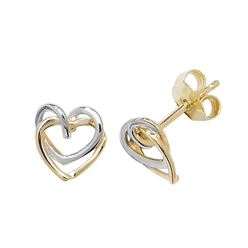 9ct Gold 2 tone Interlocking Heart Earrings