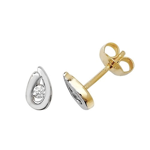 9ct Gold CZ Teardrop Stud Earrings