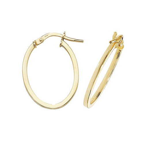 9ct Yellow Gold Plain Oval Hoop Earrings ER1007-V3