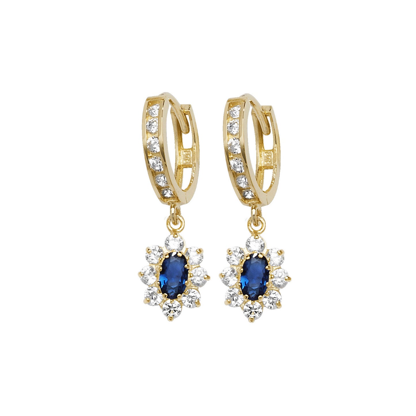9CT YELLOW GOLD DROP EARRINGS - BLUE