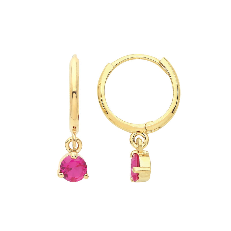 9ct Gold Red CZ Drop Earring