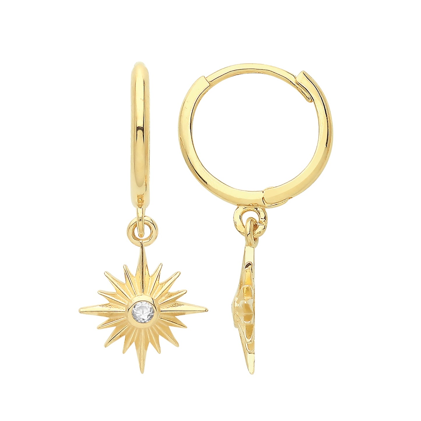 9ct Gold Drop Earrings - Starburst CZ