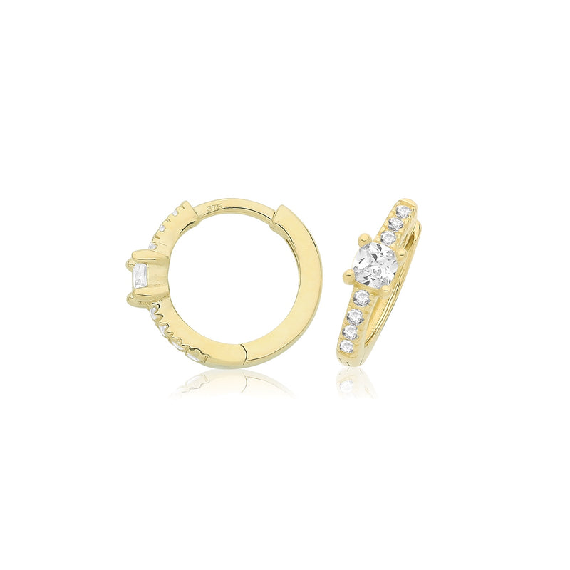 9ct Gold CZ Clicker Hoop Earrings