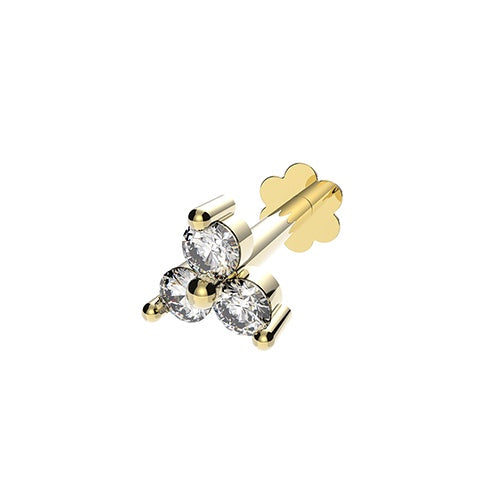 9ct Yellow Gold CZ 3 Point Flower Cartilage Labret