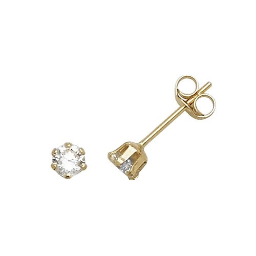 9ct Gold 3mm Claw Set CZ Stud Earrings ES210
