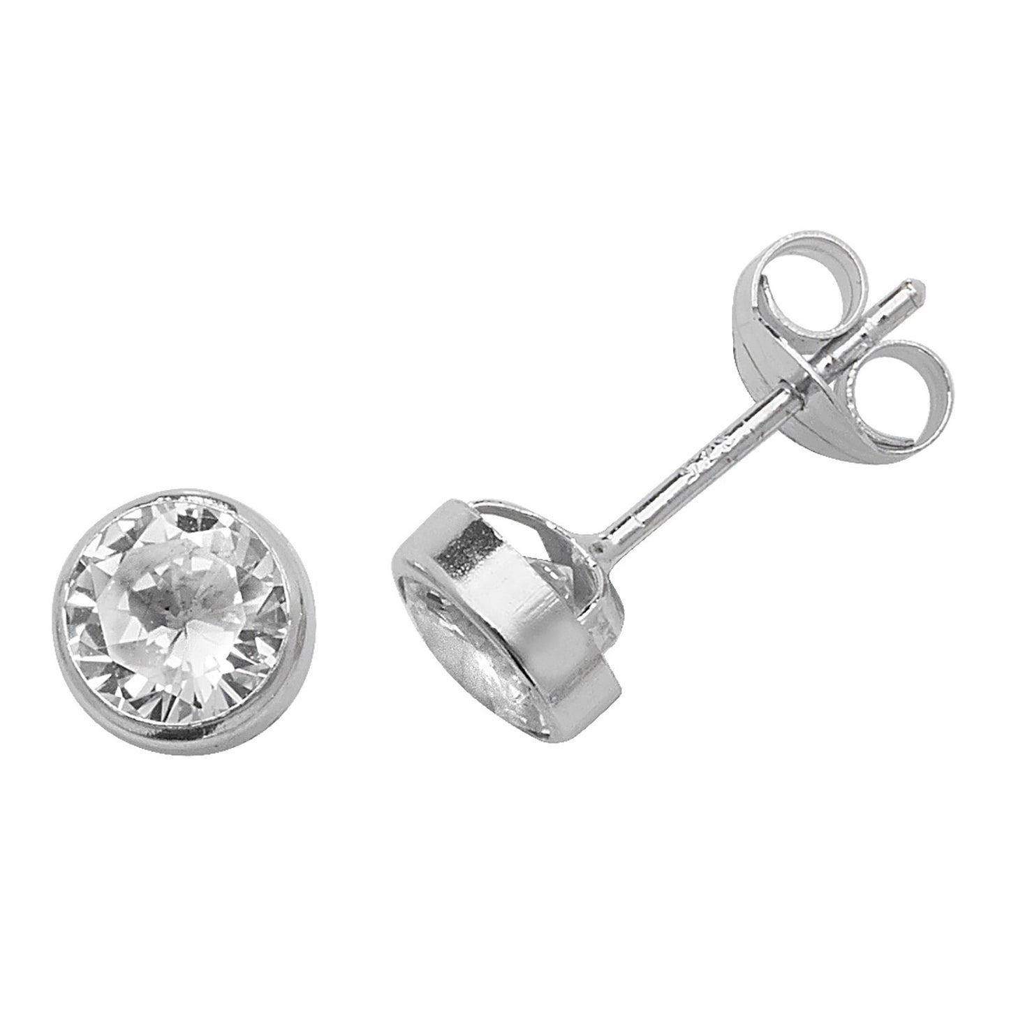 9ct White Gold Rubover CZ Stud Earrings