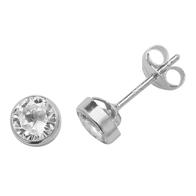 9ct White Gold Rubover CZ Stud Earrings