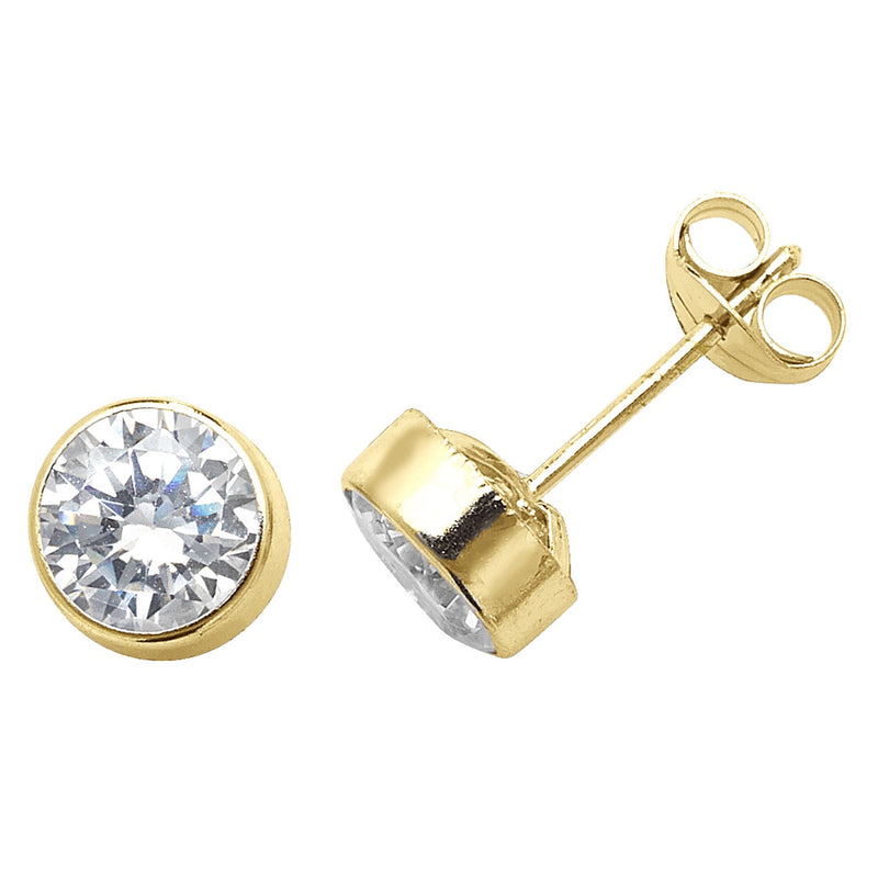 9ct Yellow Gold Rubover CZ Stud Earrings