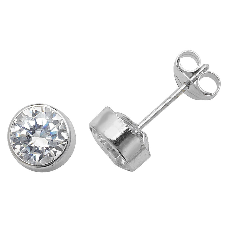 9ct White Gold CZ Stud Earrings Rubover