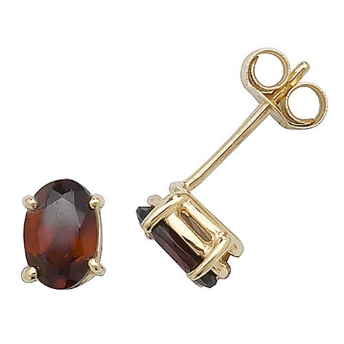 9ct Gold Garnet Stud Earrings - Oval