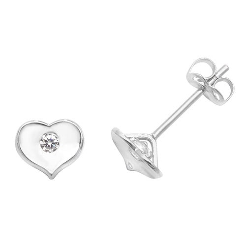 9ct White Gold Heart With Single CZ Stud Earrings ES430W