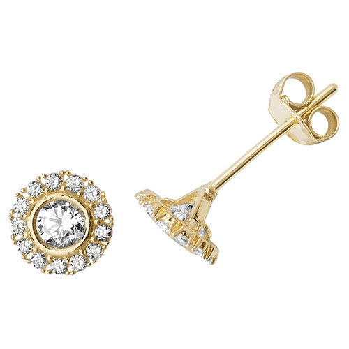 9ct Yellow Gold Round CZ Stud Earrings ES516