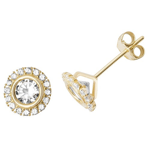 9ct Yellow Gold Round CZ Earrings ES517